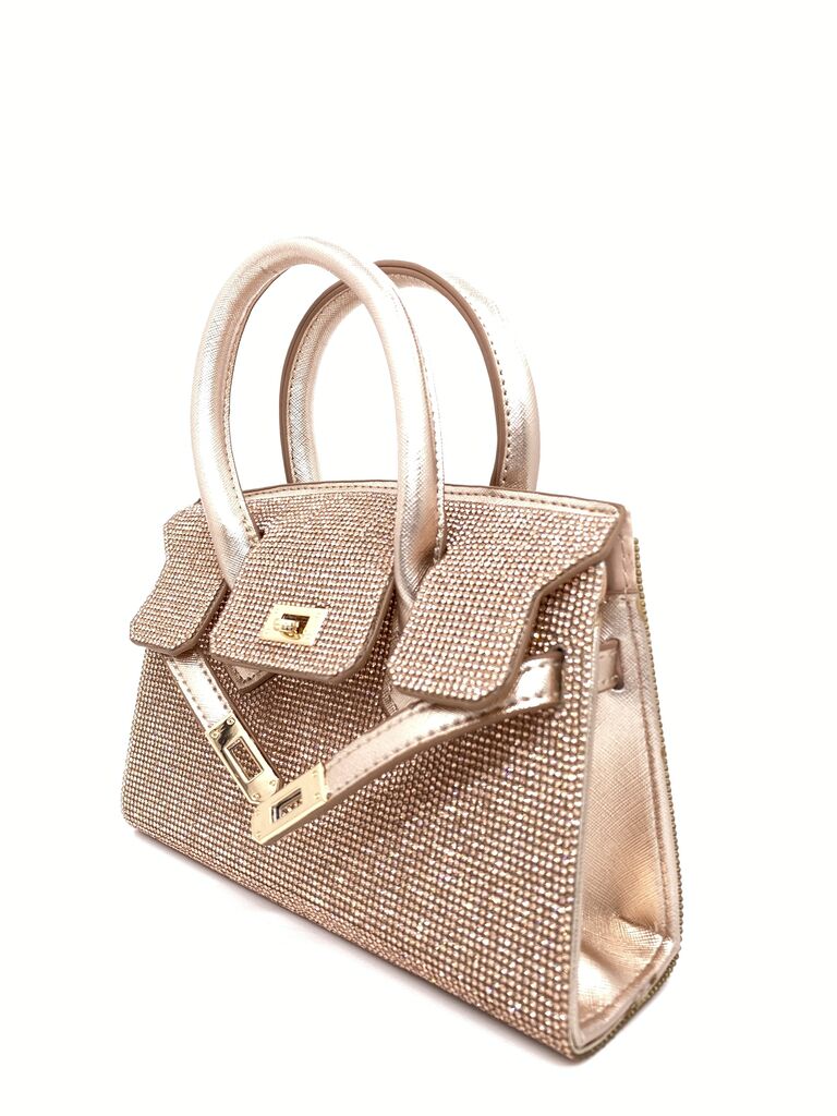 Gold Textured Handbag with Chain Strap