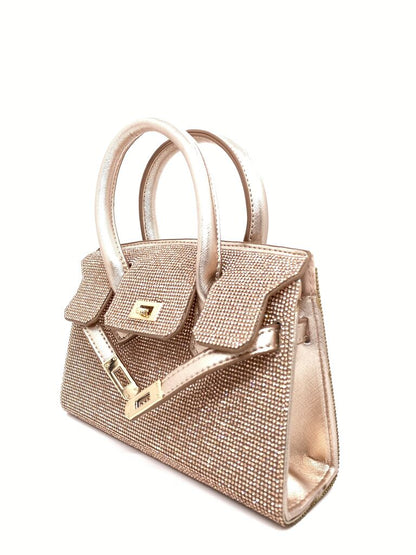 Gold Textured Handbag with Chain Strap