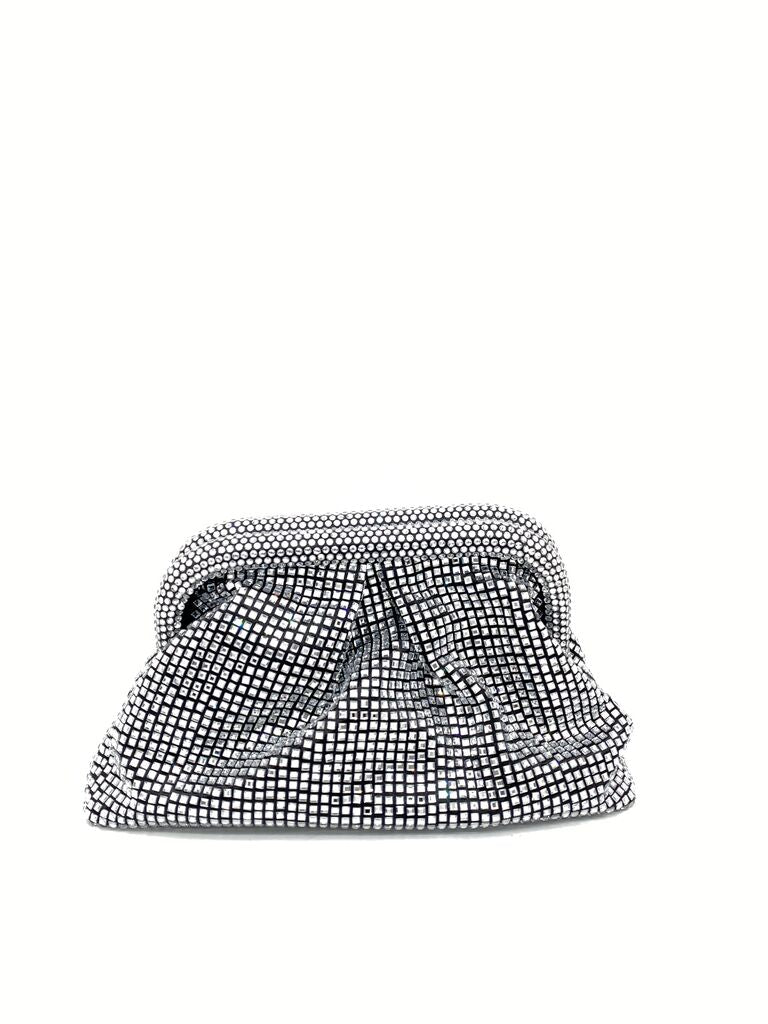 Silver Geometric Pattern Clutch with Soft Drape
