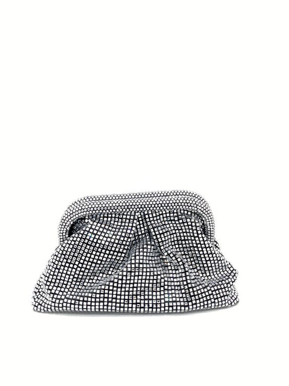 Silver Geometric Pattern Clutch with Soft Drape
