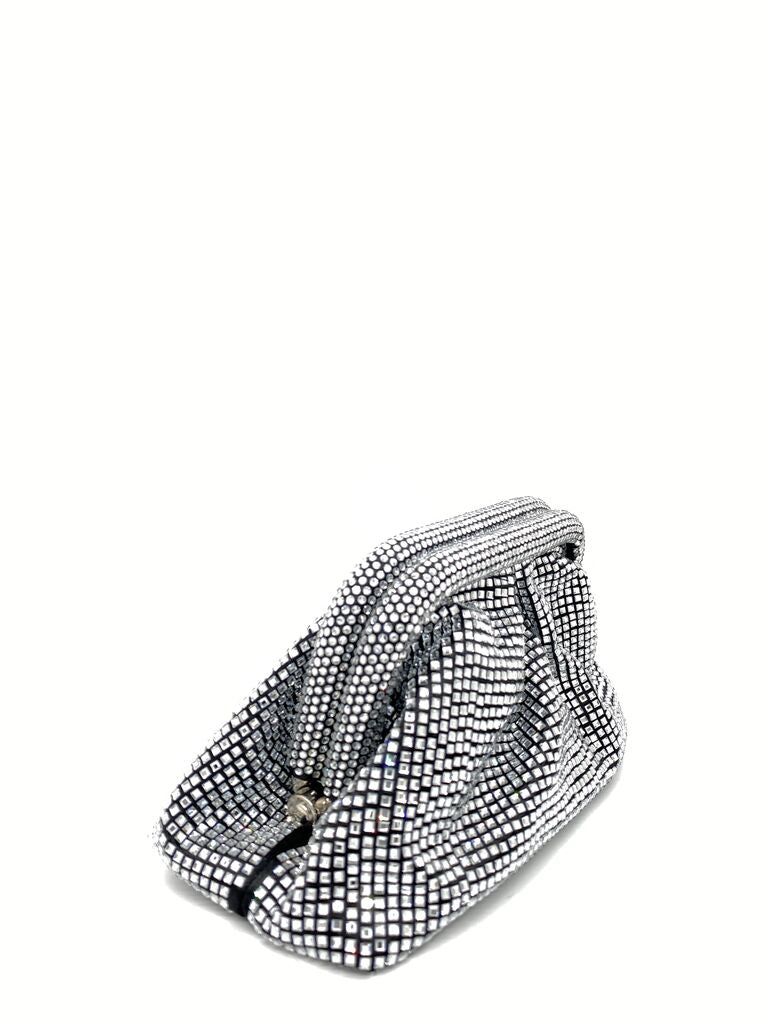 Silver Geometric Pattern Clutch with Soft Drape