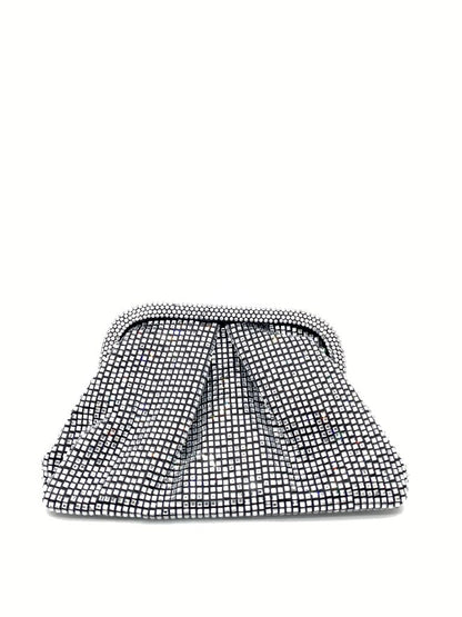 Silver Geometric Pattern Clutch with Soft Drape