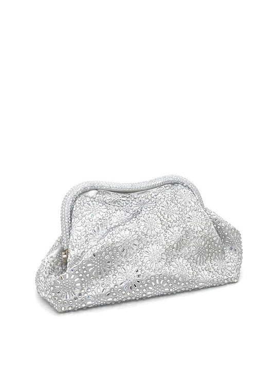 Silver Embellished Clutch with Beaded Texture