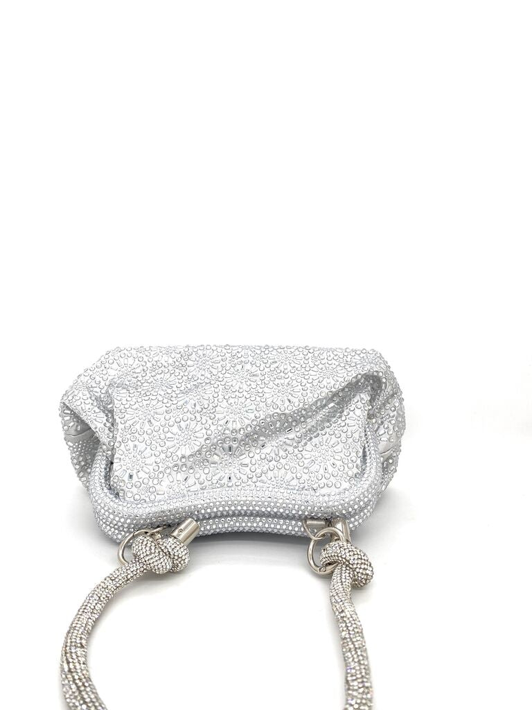 Silver Embellished Clutch with Beaded Texture
