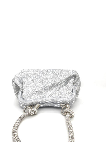 Silver Embellished Clutch with Beaded Texture
