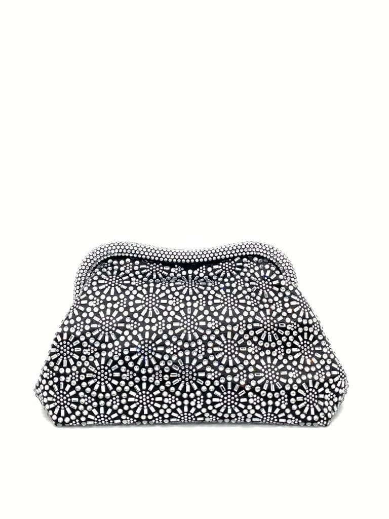Black and Silver Embellished Clutch with Geometric Pattern