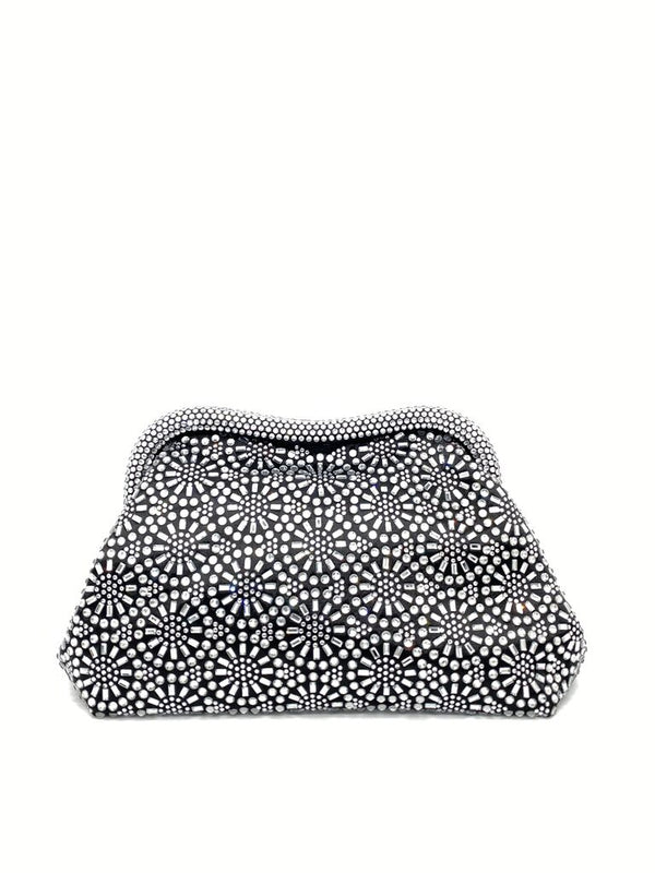 Black and Silver Embellished Clutch with Geometric Pattern