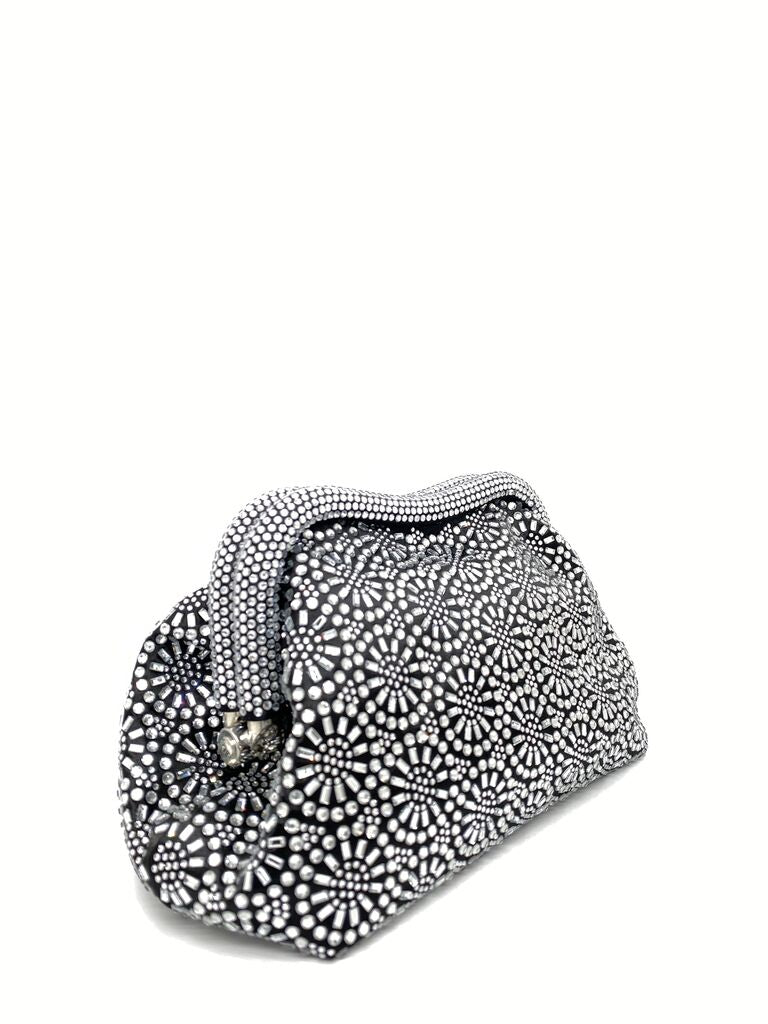 Black and Silver Embellished Clutch with Geometric Pattern