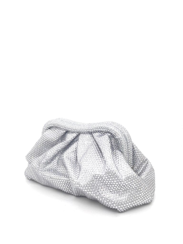 Silver Textured Clutch with Gathered Design