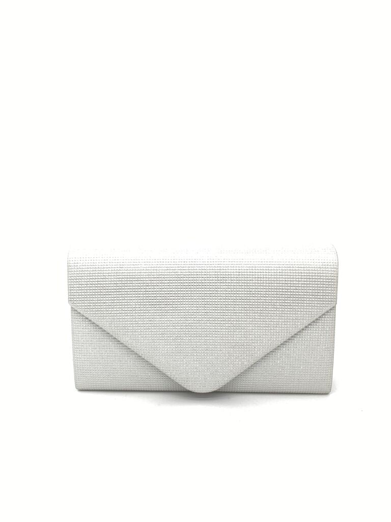 Silver Textured Envelope Clutch with Structured Design