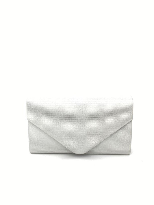 Silver Textured Envelope Clutch with Structured Design