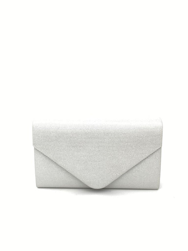 Silver Textured Envelope Clutch with Structured Design