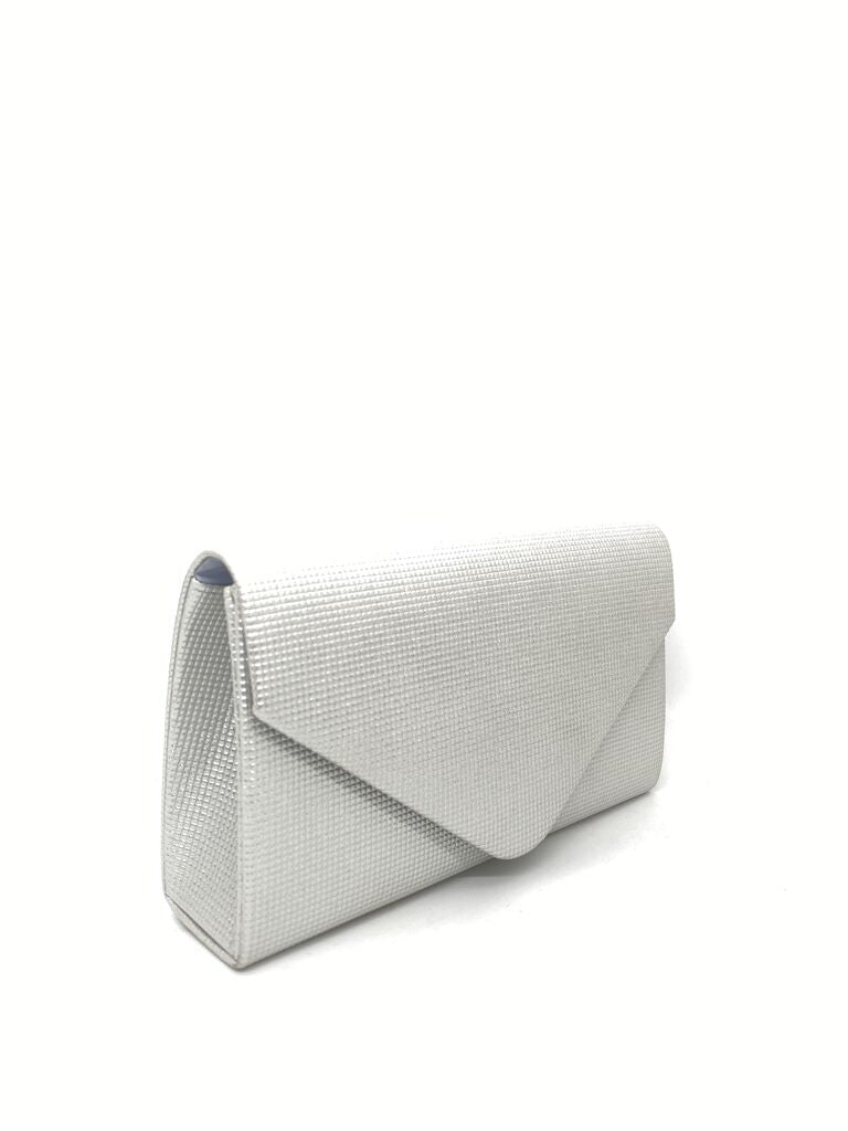 Silver Textured Envelope Clutch with Structured Design