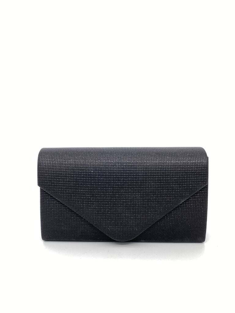 Black Textured Clutch with Envelope Closure