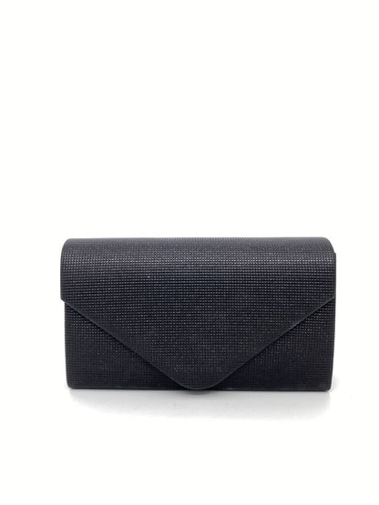Black Textured Clutch with Envelope Closure