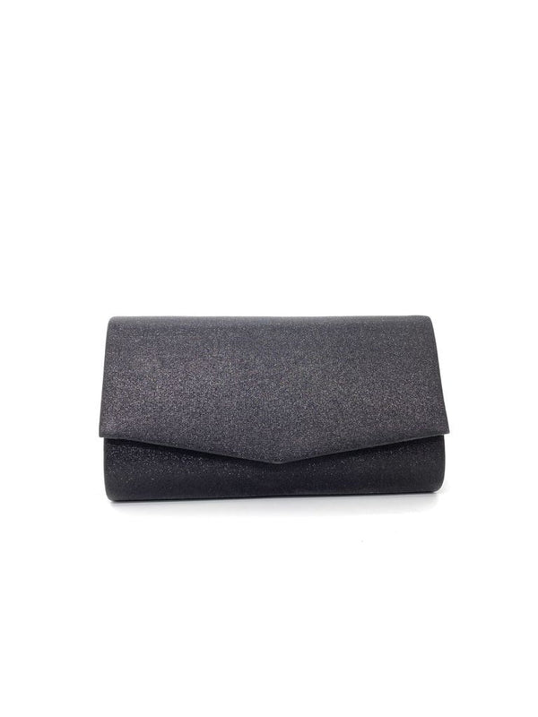 Black Textured Evening Clutch with Foldover Flap