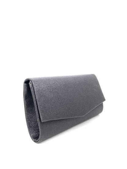 Black Textured Evening Clutch with Foldover Flap