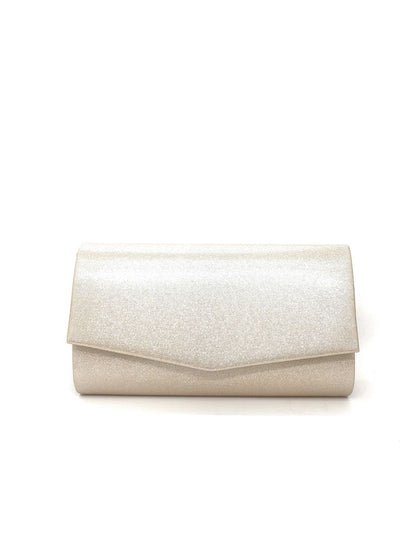Beige Textured Clutch with Angular Flap