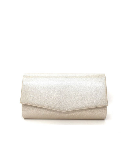 Beige Textured Clutch with Angular Flap