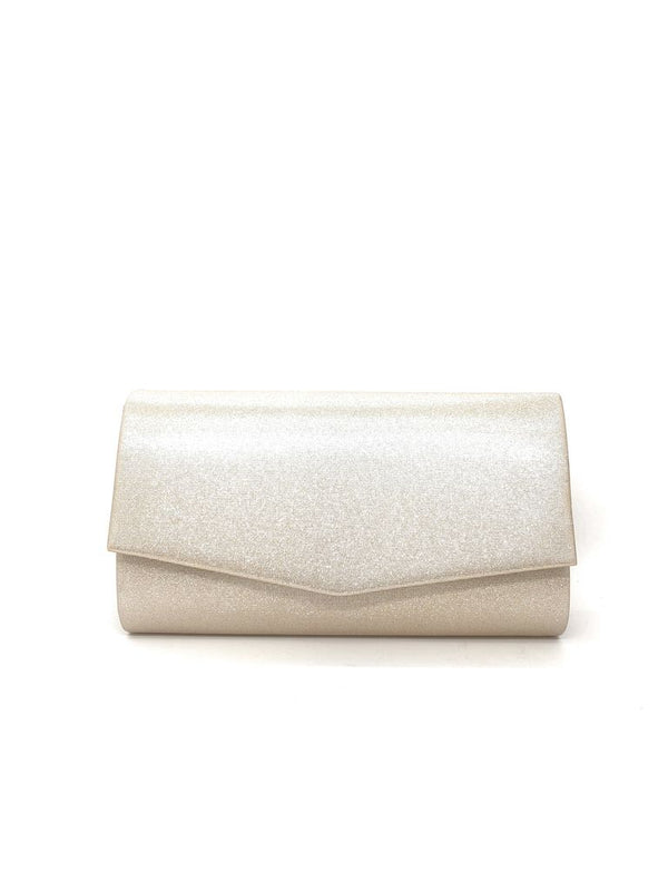 Beige Textured Clutch with Angular Flap