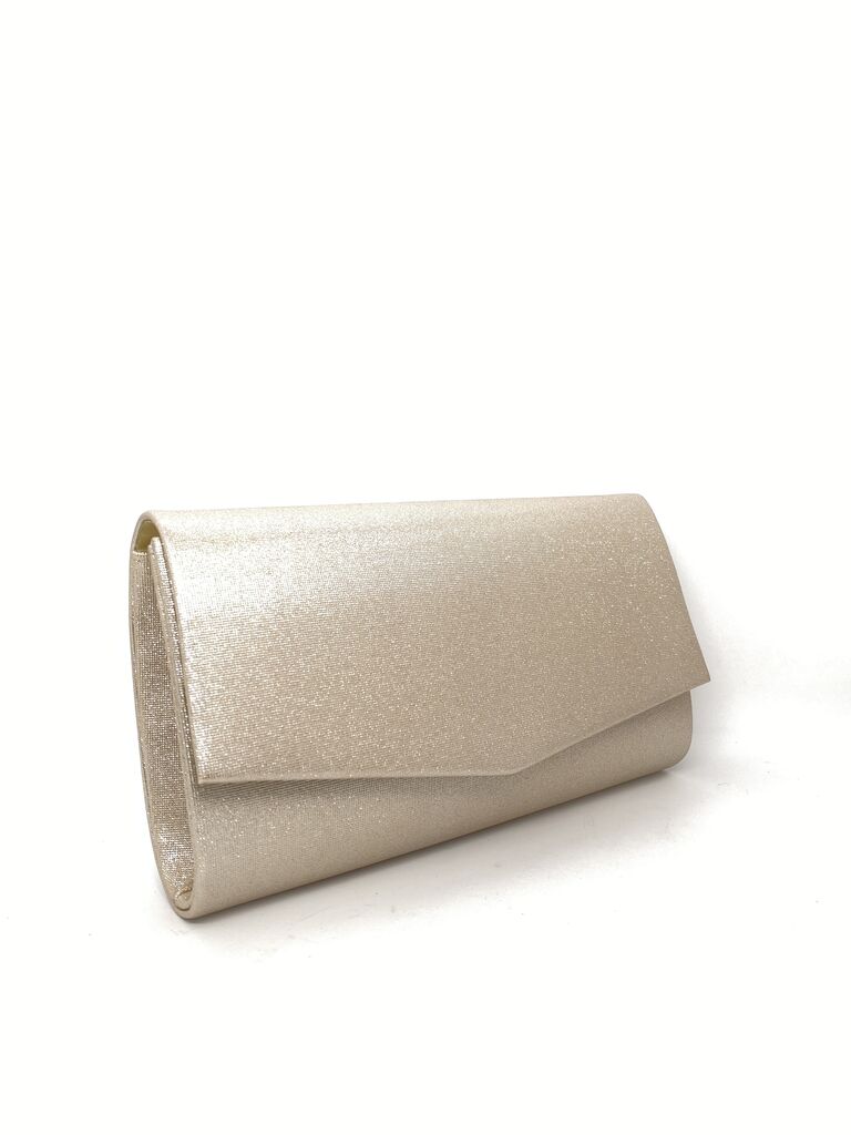 Beige Textured Clutch with Angular Flap