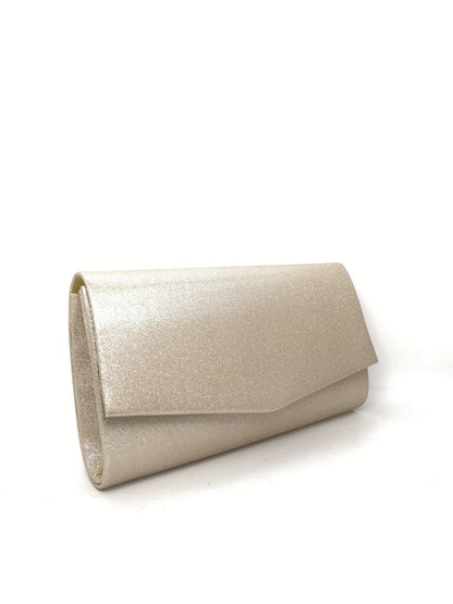 Beige Textured Clutch with Angular Flap