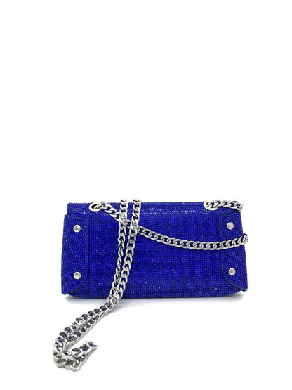 Blue Crystal Embellished Clutch with Chain Strap