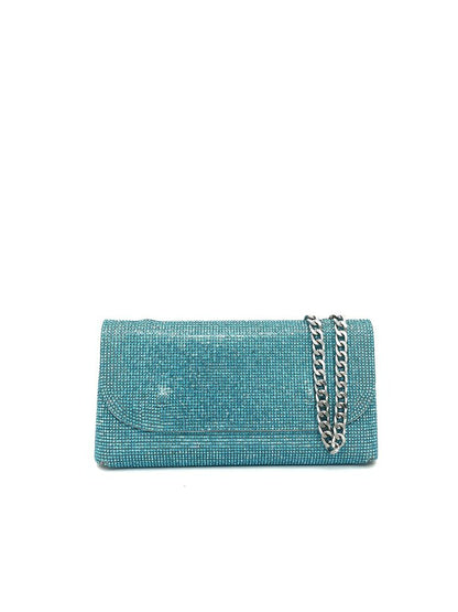 Turquoise Embellished Clutch with Chain Detail