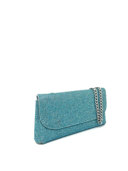 Turquoise Embellished Clutch with Chain Detail