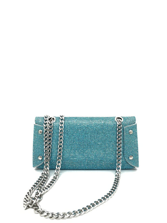 Turquoise Embellished Clutch with Chain Detail