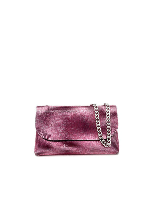 Pink Sparkling Evening Clutch with Chain Strap