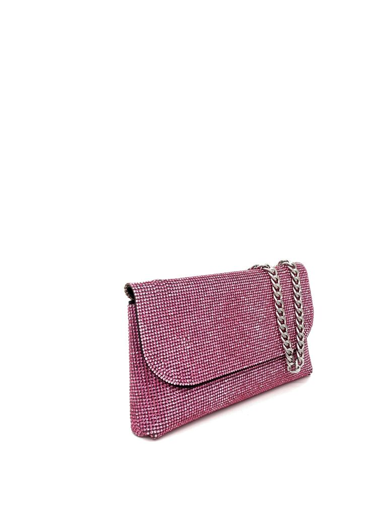 Pink Sparkling Evening Clutch with Chain Strap