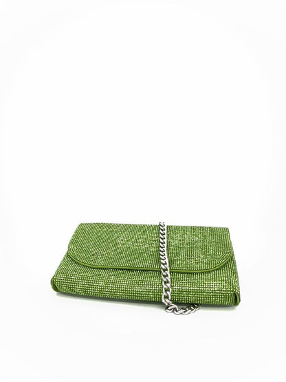 Green Sparkling Clutch with Chain Strap