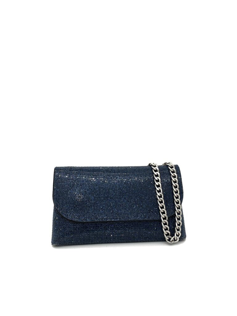 Navy Sparkling Clutch with Chain Strap