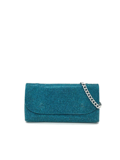 Teal Textured Clutch with Chain Detail
