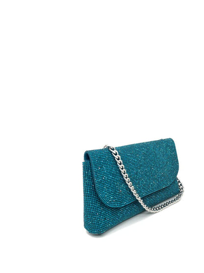 Teal Textured Clutch with Chain Detail
