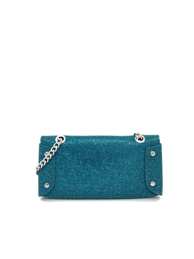 Teal Textured Clutch with Chain Detail