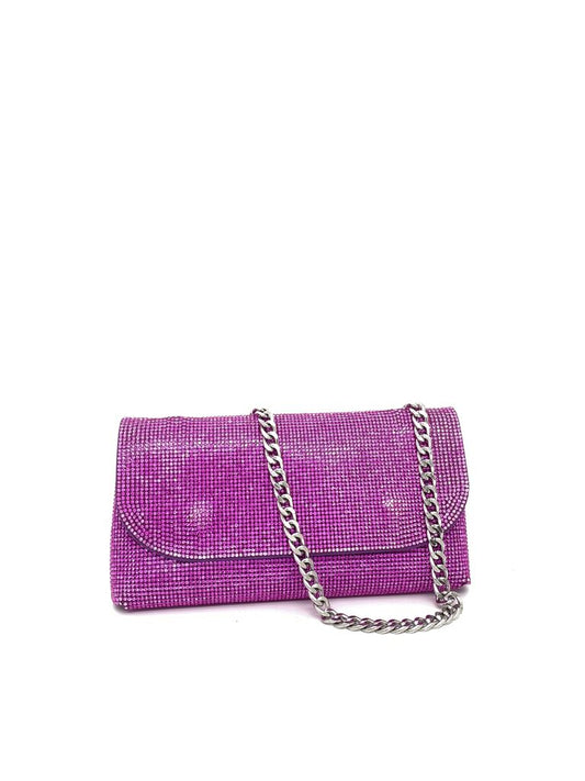 Pink Rhinestone Clutch with Chain Strap