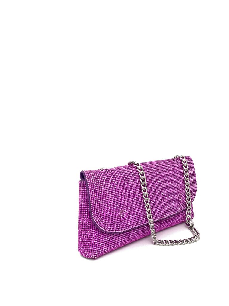 Pink Rhinestone Clutch with Chain Strap