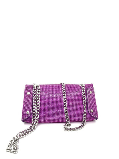 Pink Rhinestone Clutch with Chain Strap
