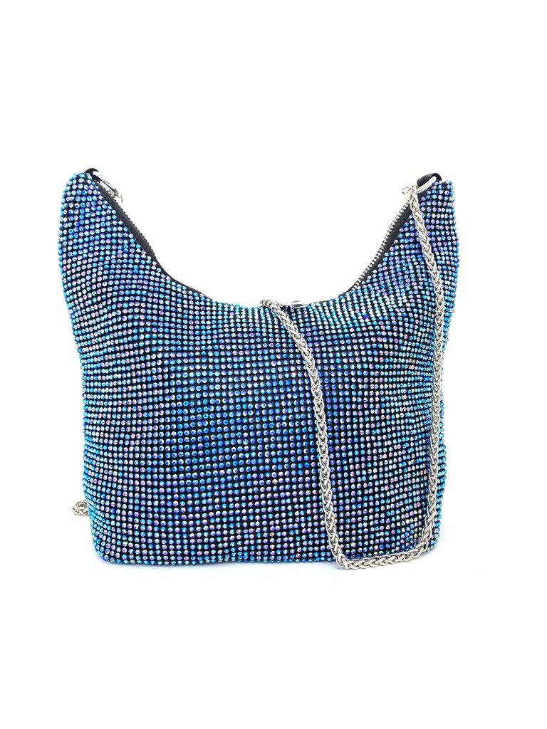 Blue Rhinestone Shoulder Bag with Chain Strap
