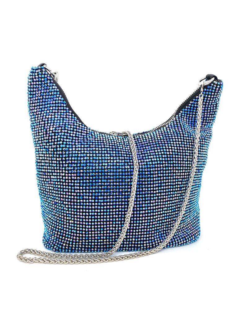 Blue Rhinestone Shoulder Bag with Chain Strap