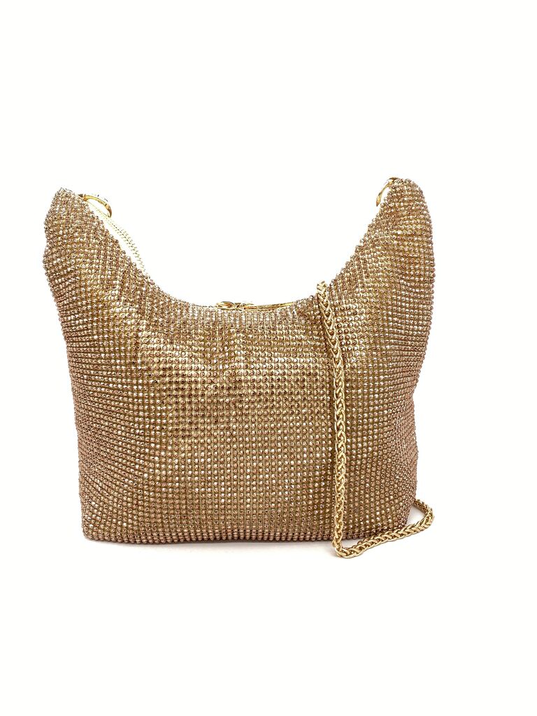 Gold Textured Evening Bag with Chain Strap