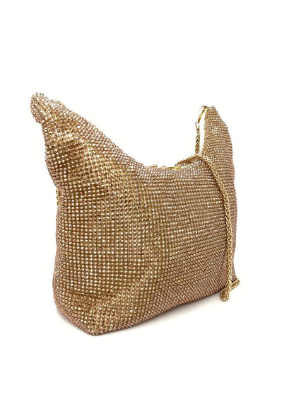 Gold Textured Evening Bag with Chain Strap