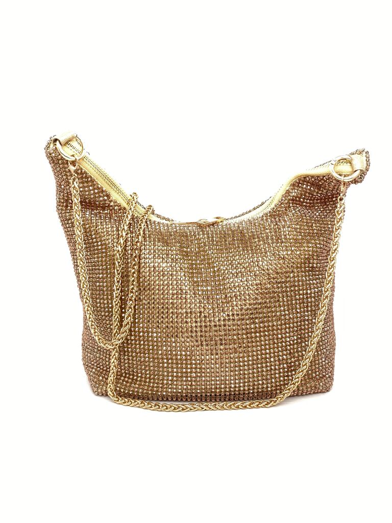Gold Textured Evening Bag with Chain Strap