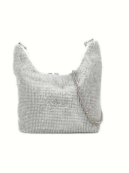 Silver Beaded Shoulder Bag with Chain Strap