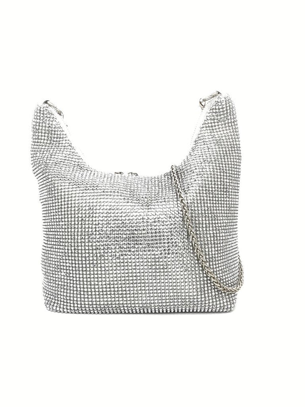 Silver Beaded Shoulder Bag with Chain Strap