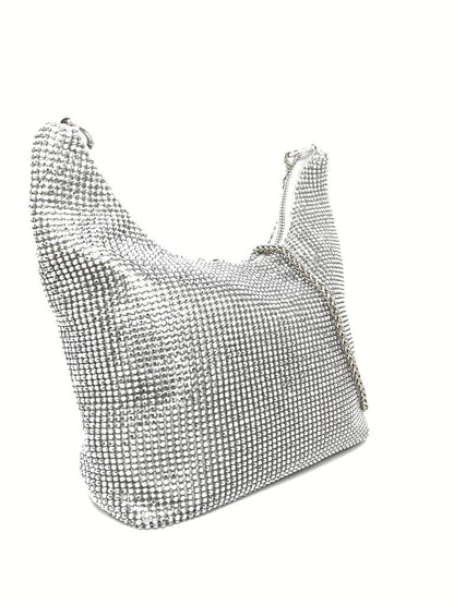 Silver Beaded Shoulder Bag with Chain Strap
