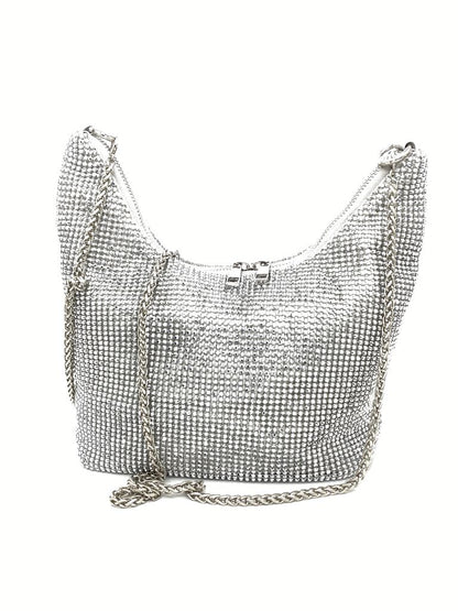 Silver Beaded Shoulder Bag with Chain Strap