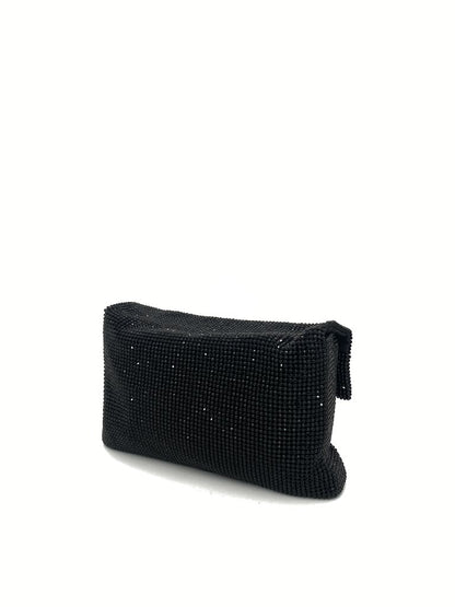 Black Textured Clutch with Fold-Over Flap